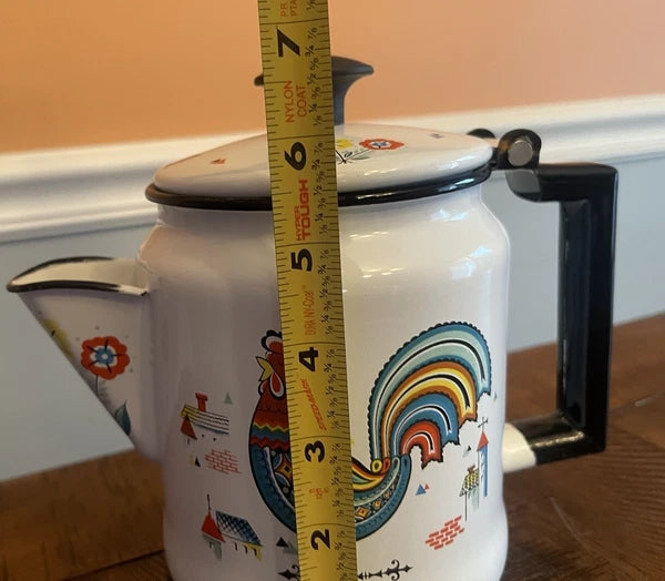 Vintage BERGGREN Enamel Coffee Pot Swedish Rooster Kettle Farm Flowers