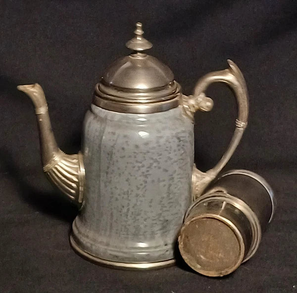 Antique Manning Bowing Gray Graniteware Enamelware Pewter Tea Coffee Set