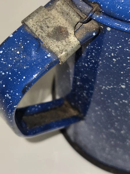 VTG Appropriately Rusted Blue Enamelware Small Camping Tea Coffee Pot