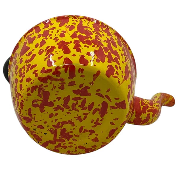 Orange Yellow Tea Pot Kettle Vntg Enamelware Splatter Swirl Graniteware No Lid