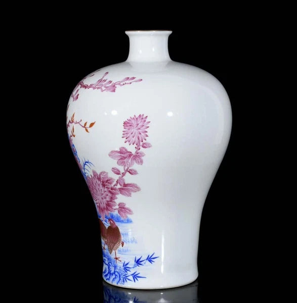 33CM Qianlong Signed Old Chinese Colour Enamel Bowl W/bird N3213