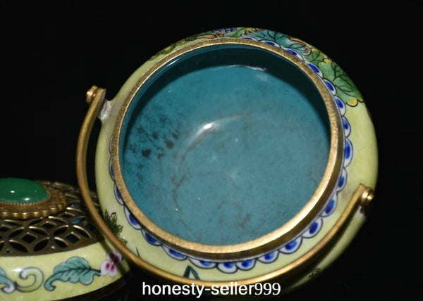 Qianlong Cloisonne Enamel Gilt Grape Insect Handle Wine Teapot Flagon Statue