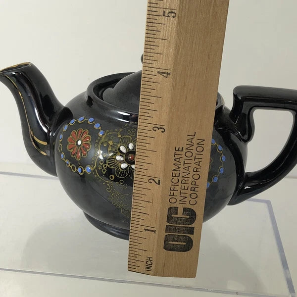 Japan Vintage Ceramic Redware Blue Teapot Glazed and Enamel 12 Ounces VTG