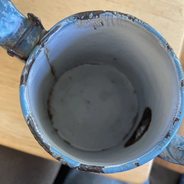 VTG Robin Egg Blue Splatter Swirl Graniteware Enamelware 6” Teapot No Lid