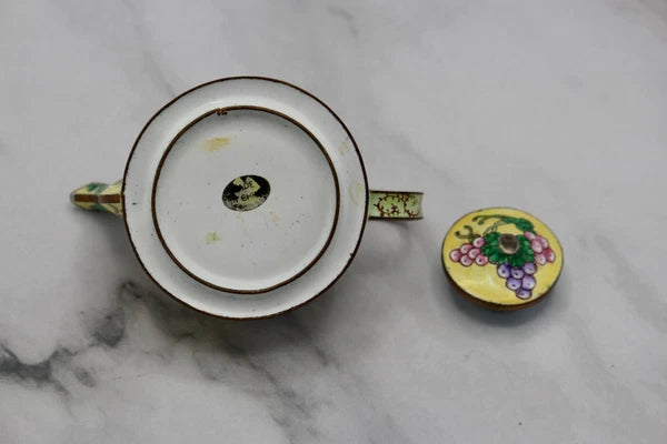 Cute Small Enamel on Copper Teapot Figurine