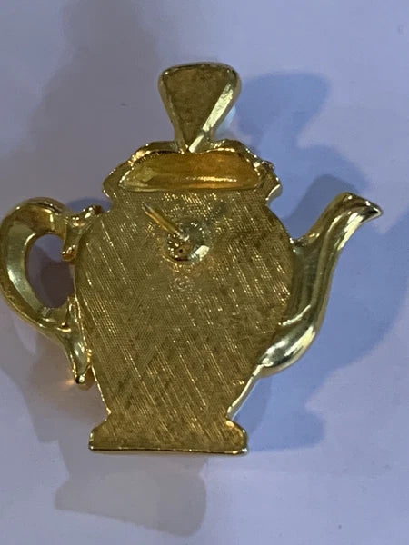 Avon Teapot Pin Brooch Blue And White Porcelain Enamel Vintage