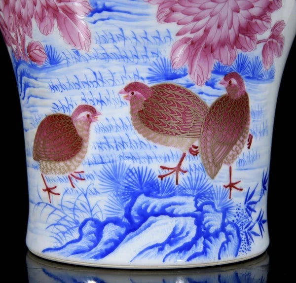 33CM Qianlong Signed Old Chinese Colour Enamel Bowl W/bird N3213