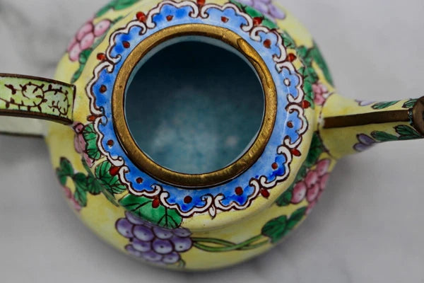 Cute Small Enamel on Copper Teapot Figurine