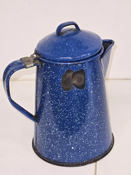 VTG Appropriately Rusted Blue Enamelware Small Camping Tea Coffee Pot