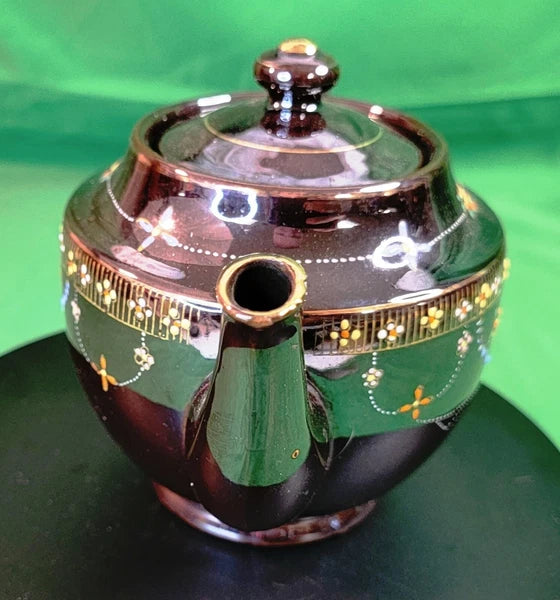 Beautiful Vtg Teapot Moriage Hand Painted Brown Glazed Pottery Occupied Japan