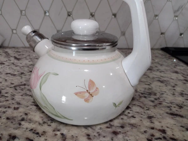 Villeroy And Boch Florea Tea Kettle Enamel Flower Butterfly Rare