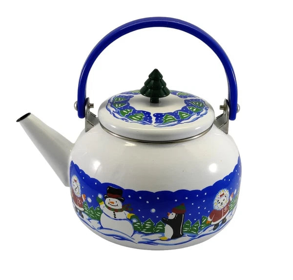 Vintage 1998 Snowflake Shivers Blizzard Enamel Teapot  Kettle Cooks Club READ!!