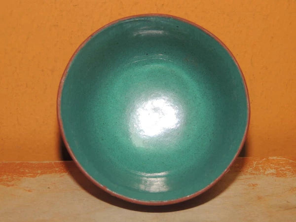 Chinese Yixing Zisha 2.75" Cup enamel / paint turquoise interior Antique