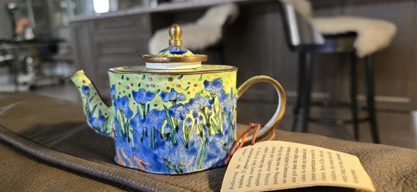 Kelvin Chen Miniature Enamel Teapot Vincent Van Gogh IRISES; signed numbered