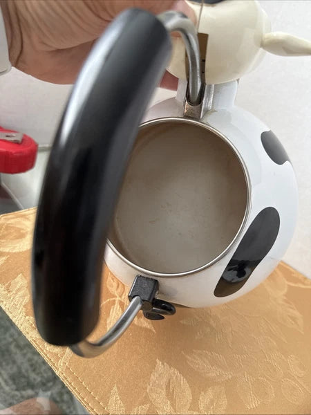 Vintage MM Kamenstein Black White Cow Whistling Tea Kettle Teapot, 1992
