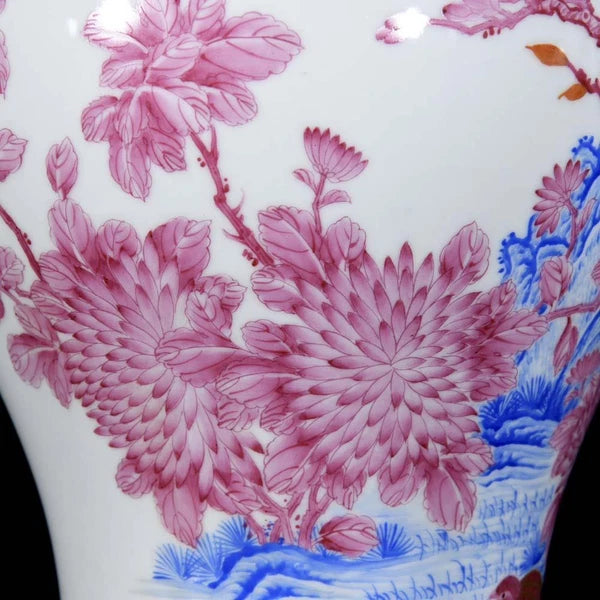 33CM Qianlong Signed Old Chinese Colour Enamel Bowl W/bird N3213