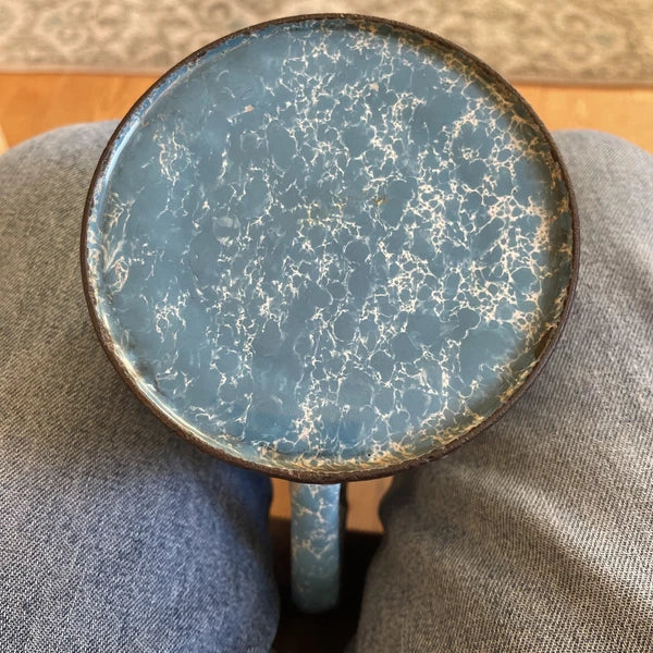 VTG Robin Egg Blue Splatter Swirl Graniteware Enamelware 6” Teapot No Lid