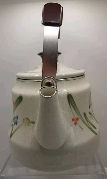 Vintage Tea Kettle, Floral Enamel on Steel Tea Kettle