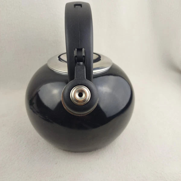 Whistling Tea Pot Kettle Black Enamel with Lid Large Unbranded