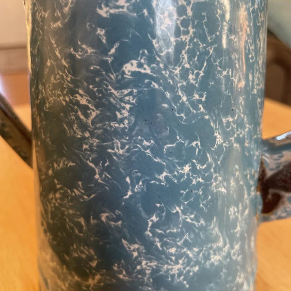 VTG Robin Egg Blue Splatter Swirl Graniteware Enamelware 6” Teapot No Lid