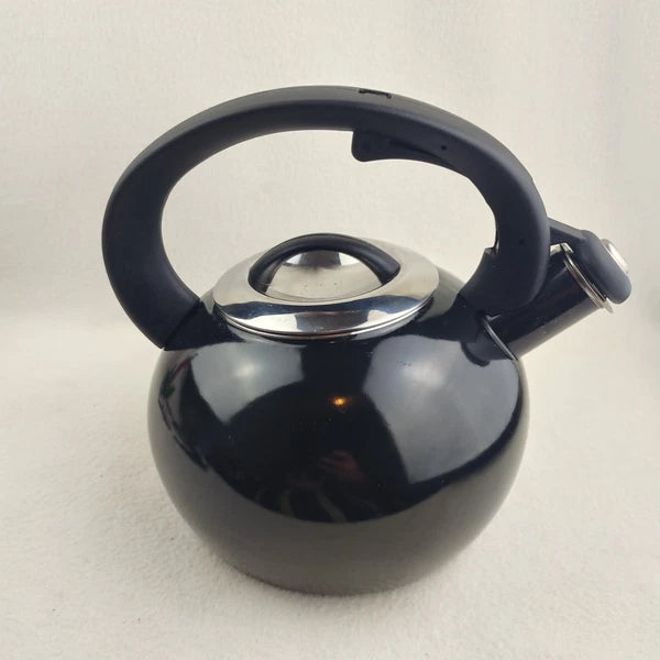 Whistling Tea Pot Kettle Black Enamel with Lid Large Unbranded