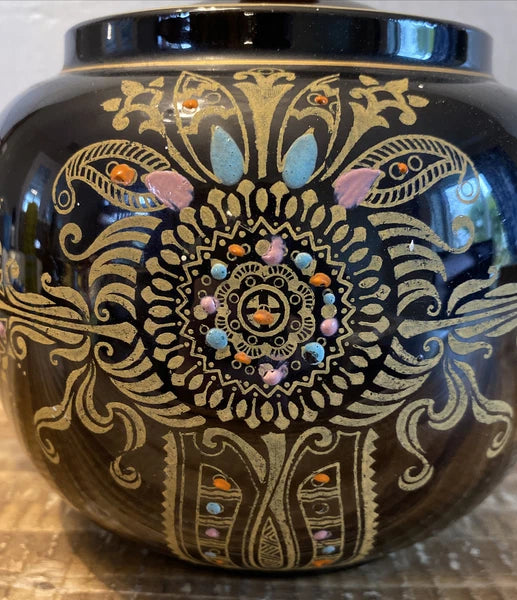 Vintage Gibson & Sons Marina Teapot w/ Lid Black Gold Enamel Burslem England