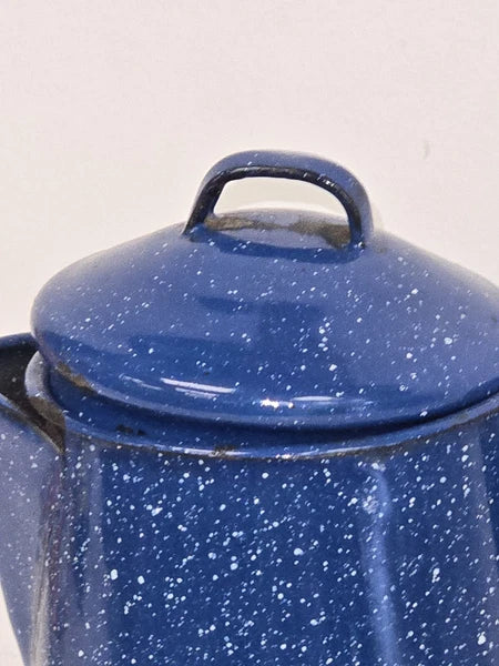 VTG Appropriately Rusted Blue Enamelware Small Camping Tea Coffee Pot