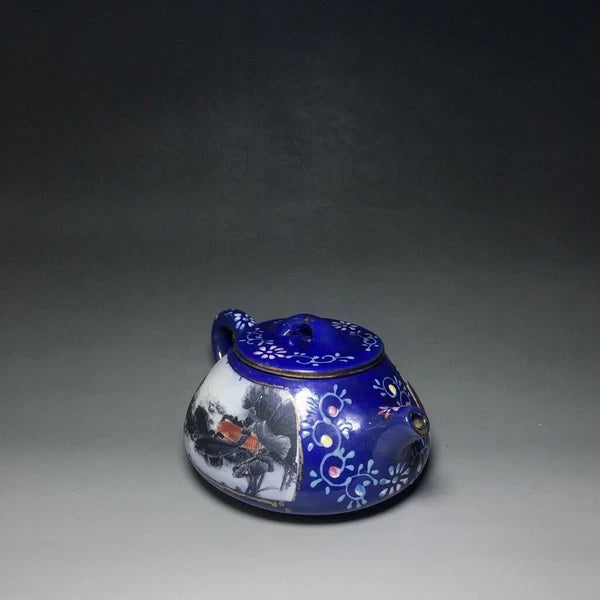 Chinese Yixing Zisha Clay Enamel Handmade Exquisite Fish pattern Teapot 5608