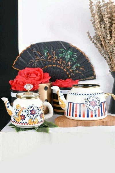 Enamel Teapot Set / Turkish Tea Pot Set, Turkish Samovar Tea Maker, Tea Kettle