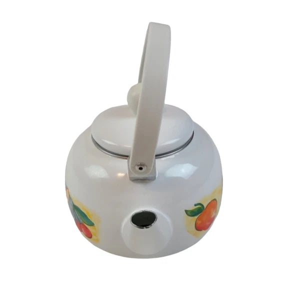 vintage white enamel tea kettle
