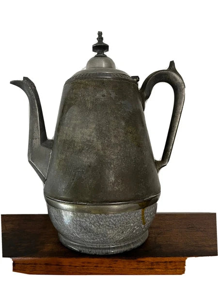 Antique Gray Graniteware Pewter Tea Pot Enamelware c1880