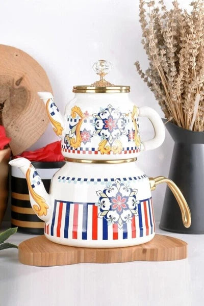 Enamel Teapot Set / Turkish Tea Pot Set, Turkish Samovar Tea Maker, Tea Kettle