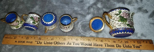 Miniature Enamel Set of 6 Coffee/Tea Pot & 4 Cups
