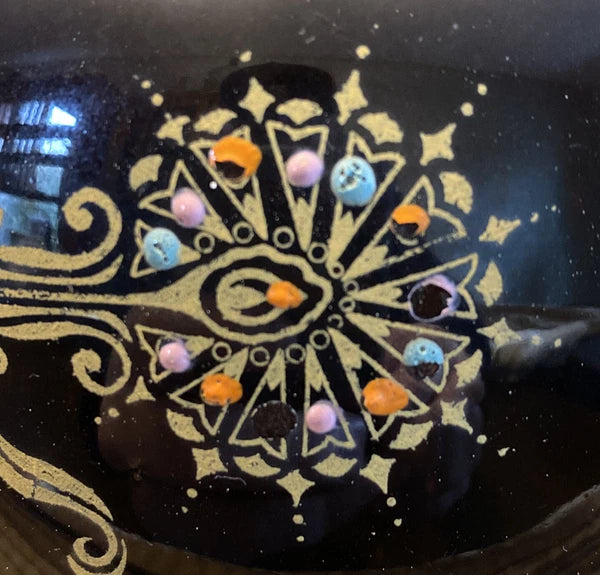 Vintage Gibson & Sons Marina Teapot w/ Lid Black Gold Enamel Burslem England