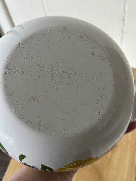 Vintage 1984 Kamenstein Enamel Floral Tea Kettle Wood Handle