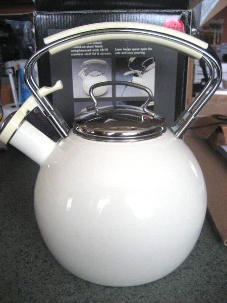 COPCO Linen Color Porcelain Enamel Whistling Tea Kettle 2.5 qt/10 cups/2.4 L